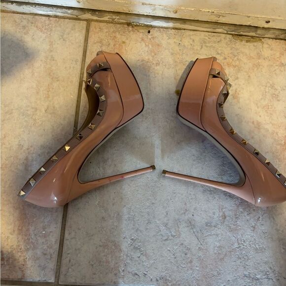 Valentino platform pumps heels babydoll dress open toe sandals stud spike shoes - Picture 3 of 13